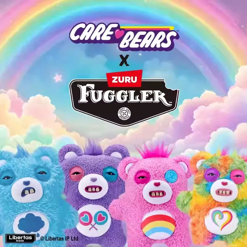 ZURU出品的Fuggler Care Bears 9英寸毛绒玩具（Cheer Bear）——滑稽丑陋的怪物毛绒玩具，长着类似人类的牙齿，适合儿童、青少年、成人和跨界粉丝收藏。 - 彩色 - 查看 1