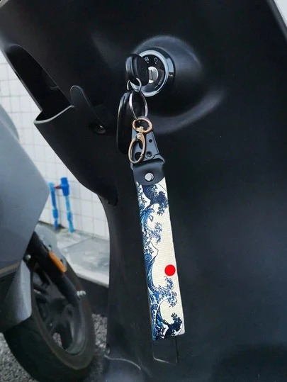 Japanese Wave Keychain – Hokusai-Style Great Wave & Traditional Seigaiha Pattern, Sublimation Printed Nylon Lanyard With Reinforced Stitching & Metal Snap Hook, Wrist Strap For Car Keys, Motorcycle, Backpack, Gift For JDM & Art Enthusiasts