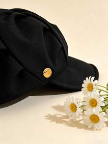 1pc Women's Adjustable Soft Fabric Elegant French Pleated Beret Hat, Newsboy Cap Style With Metal Buckle Decor, Versatile Accessory For Daily Wear, Spring And Autumn - Style 1 - View 9