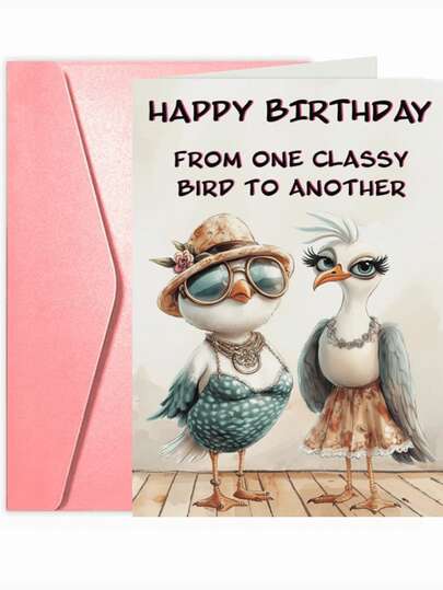 1pc Unique Bird-Themed Birthday Greeting Card, Featuring "Birthday Wishes From An Elegant Bird" And Two Fashionable Bird Designs, Suitable As A Friendship Birthday Gift, High-Quality Card With Envelope, Thick Card And Envelope.