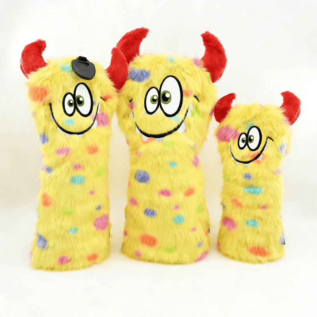 怪兽毛绒高尔夫球杆杆身套、木质杆身套筒、皮革杆头套，适用于木杆、球道木杆和混合杆。 - 黑色 - 查看 1