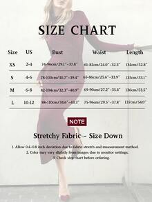 女士秋季圆领褶皱腰身长袖优雅派对鸡尾酒连衣裙，适合嘉年华婚礼等春季穿着 - 酒紅色 - 查看 3