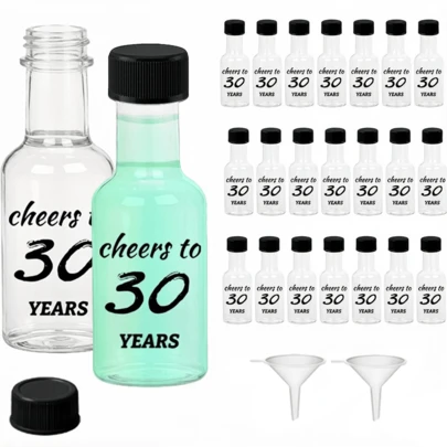 23pcs Transparent Plastic Bottles With Lids And Funnels, Suitable For 30/40/50/60/70/80 Birthday Party, Can Hold Drinks, Cocktails, Sparkling Water, Reusable, Match Birthday Themes, Best Birthday Gift For Men And Women