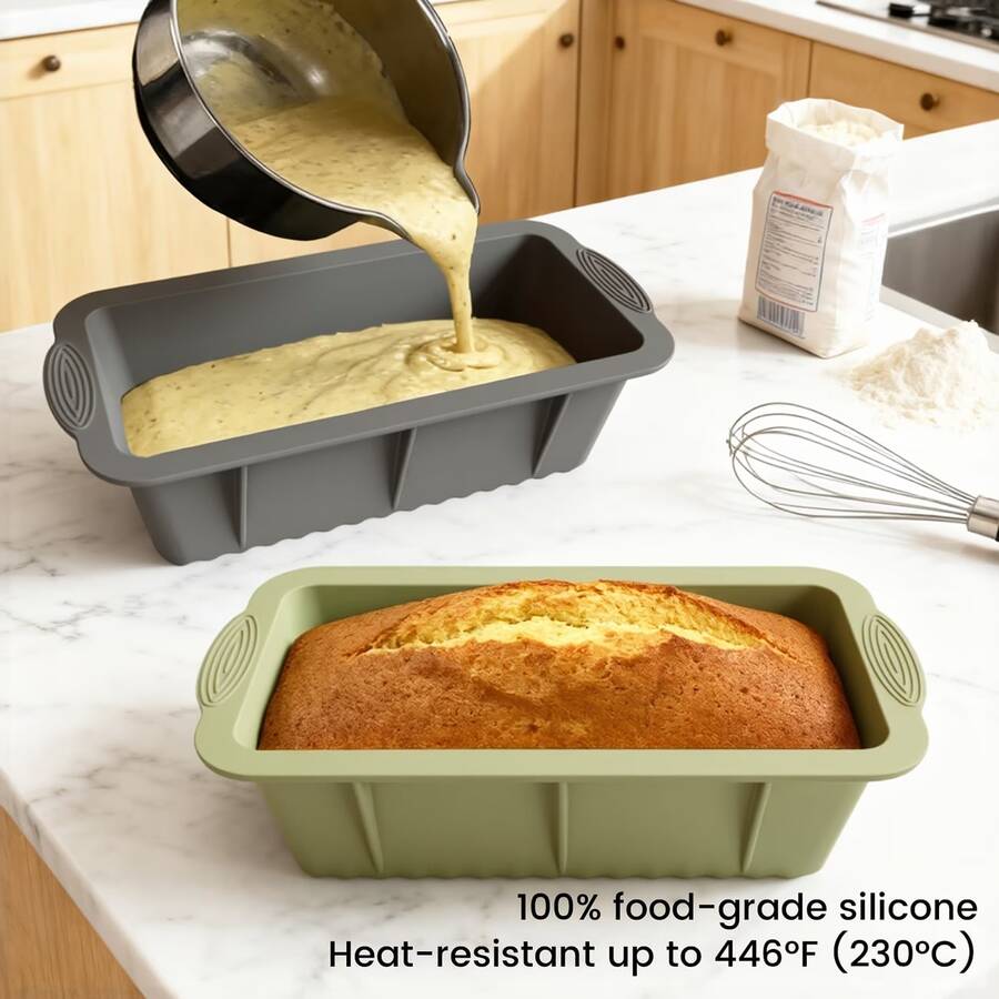 Khuôn nướng silicon hình chữ nhật, thích hợp để nướng bánh mì, bánh ngọt và bánh brownie. Chất liệu silicon 100%, chịu nhiệt, chống dính, dễ lấy ra khỏi khuôn, có thể rửa bằng máy rửa chén.