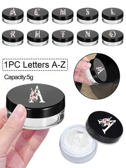 5克超薄散粉包装盒，白色花卉字母印花，A-Z花卉图案，便携迷你收纳盒，散粉罐，家用收纳盒，带盖密封防水旅行盒，散粉罐，透明专业美妆容器，可重复使用的空散粉盒，家用散粉化妆品容器，小型旅行便携防漏大容量迷你空盒，母亲节礼物