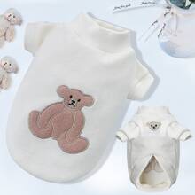 1 Áo nỉ thêu hình gấu cho thú cưng, Áo khoác lót cho chó/mèo, Quần áo cho thú cưng mùa thu/đông, Áo cho thú cưng - Màu xanh lam - Xem 11