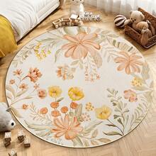 1 pieza Alfombra redonda con estampado floral, alfombra de área lavable adecuada para sala de estar, dormitorio, oficina, comedor, estudio, baño, entrada - Multicolor - Ver 5