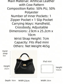Shoulder Bag, JW Spring/Summer New Woven Bag Vintage Style Soft Leather Pillow Bag Lucia Lock Handbag Women's Office Small Tote Bag Commute Shoulder Crossbody Small Bag 2T68 Daily Commute Casual Outing Holiday/Party Shopping/Strolling Travel/Vacation Special Occasion - Black - View 9