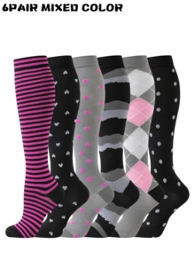 1/3/6双装女士压缩袜，可爱图案透气过膝袜，适合跑步、健身、跳绳、健身房运动 - 彩色 - 查看 10