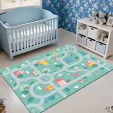 1pc Light Green Cartoon Road Pattern Carpet, Soft Play Mat, Suitable For Bedroom, Game Room, Activity Corner, Multiple Sizes Available, Suitable For Living Room Carpet, Carpet, Living Room Area Rug, Area Small Rug, Mat, Home Decor, Large Living Room Carpet, Living Room Home Decor, Room Decor, Washable Carpet - Multicolor - View 5