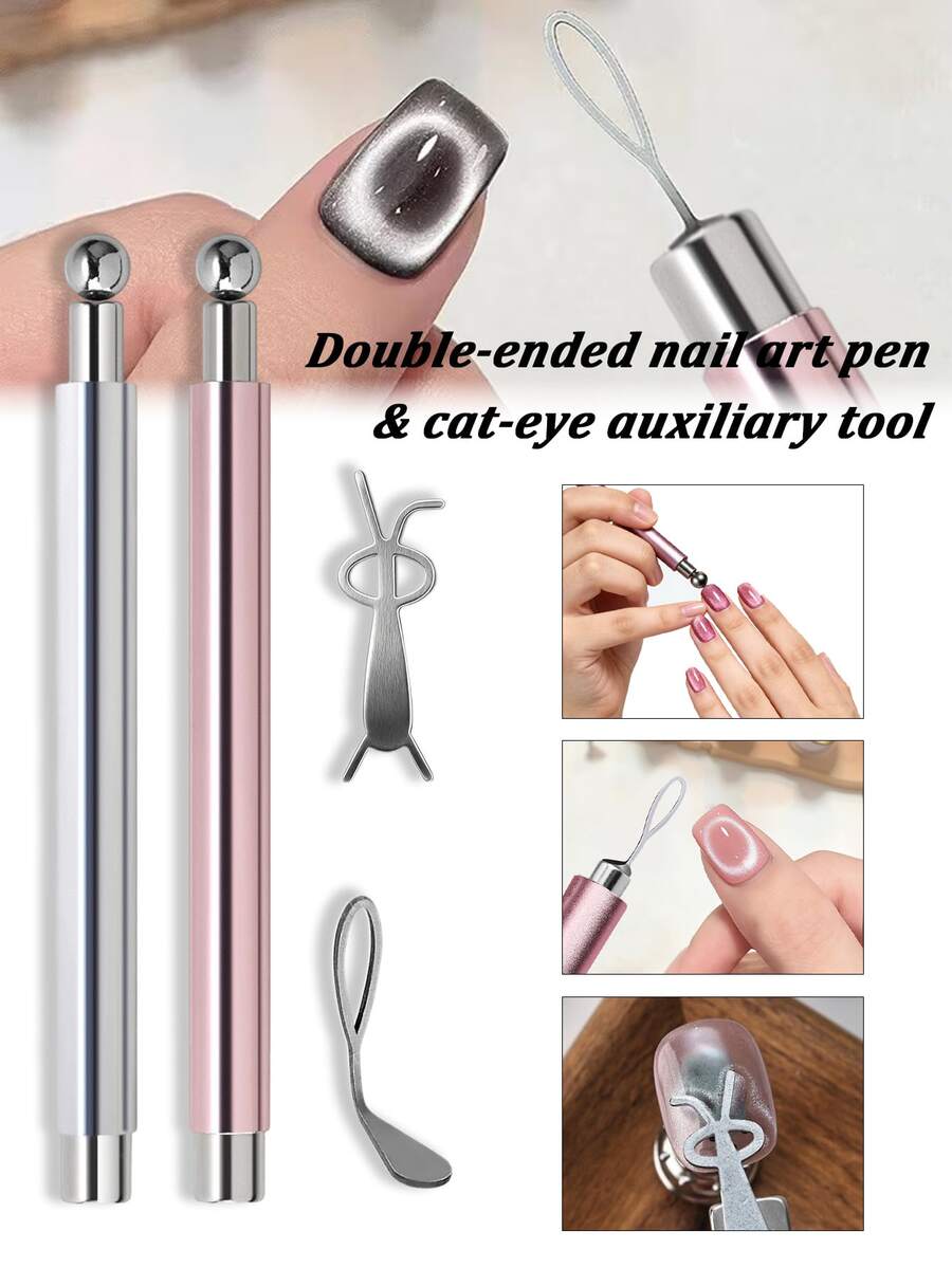 Bộ 3 bút vẽ móng tay hai đầu hình mắt mèo kèm nam châm - Dụng cụ vẽ móng 3D từ tính cho sơn gel mắt mèo, tự làm móng và thiết kế móng tại salon. - Nhiều màu - Xem 1