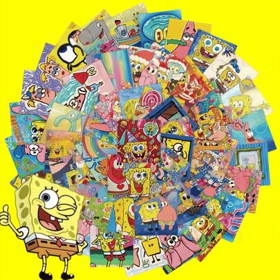 SpongeBob SquarePants 62pcs SquarePants Sticker Roll - Random Styles, Featuring SquarePants, Squidward, Sandy, Plankton, Mr. Krabs Characters In Soft Colors, Suitable For Crafts, Gift Wrapping, Phone And Cup Decoration, Birthday Themes And DIY Projects, Cute Cartoon DIY Decorative Stickers For Phone Cases, Laptops, Notebooks, Guitars, Cups, Stationery, Waterproof Stickers
