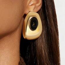 Mydear 一对时尚复古百搭几何金属镶嵌绿松石耳环，适合女性日常和派对佩戴 - 幾何 - 查看 4