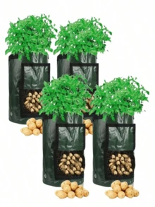 1个装土豆种植袋，耐用布料花园盆，带翻盖和提手，春季种植袋，植物生长袋，土豆蔬菜植物栽培种植桶，带门 - 綠色 - 查看 2