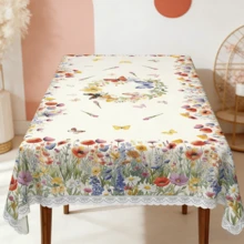 1 pieza Mantel con tema de boda, floral retro colorido con margaritas y mariposas, hecho con tecnología de impresión en poliéster, adecuado para uso diario en el hogar, cocina, comedor, picnic, patio, interior/exterior, fiesta de boda, cumpleaños, Día de la Madre y otras ocasiones - A - Ver 3