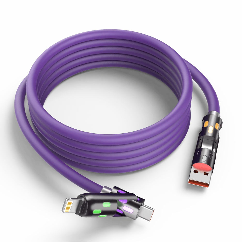 MPATIBY Cable de datos 4 en 1, USB-A/Tipo-C a Tipo-C/Lightning, compatible con iPhone 12/13/14/15, Android y talla grande dispositivos - Morado - Ver 1