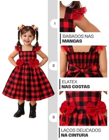 Children's Dress For June Party, Plaid, Off-The-Shoulder, , Adjustable Lastex, Round Ruffle Skirt, Charming Look, Modern, Country Themed Clothing, Loose Look, Comfortable, Lightweight Fabric, Flexible Modeling, Perfect Fit, Ideal, Quadrilha, School, Events, Monthiversary, Photo Shoot, Typical São João Party, Cheerful Look, Current Style, Fashionable Girl, Well-Finished Clothing, High Quality, Soft Touch, Free Movement, Guaranteed Comfort, Timeless Piece, Classic Style, Commemorative Clothing, Charming Girl's Clothing, Traditional Print, Cultural Clothing, Sophisticated Children's Clothing, Delicate Look, Versatile Clothing, June Party Clothing, Elegant Girl, Made With Careful Details, Colorful Look, Inspired By June Traditions, Clothing That Values Comfort, Freedom Of Movement, Impeccable Appearance, Ideal Gift, Charming Girls - 紅色和黑色 - 查看 5