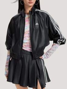 Áo khoác dệt adidas Dance, dòng Three Stripes Dance, áo khoác thể thao thường ngày có khóa kéo, cổ đứng, dành cho nữ. - màu đen - Xem 1