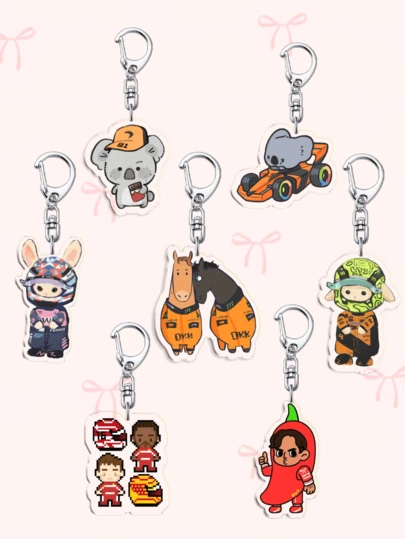 1/7 Pcs 2026 F1 Racing Acrylic Keychains, Motorsport Key Ring Accessories, Cute Cartoon Koala Oscar, Lando Bunny, Sheepy Lando, Duo & Chili Carlos Driver Pendant, Color Inspired Team & Race Car Bag Charms, Ideal Gifts For Racing Fans, Birthday, St. Patrick's Day, Easter & Car Key Decoration Gifts For Mother, Father, Graduation, And Teacher