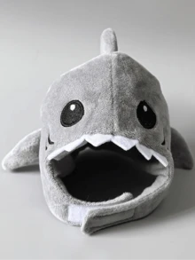 Mũ đội đầu hình cá mập nổi tiếng trên mạng với thiết kế thẻ đa năng, bộ mũ đội đầu biến hình bằng vải nhung siêu dễ thương, mũ đồ chơi cho thú cưng mèo và chó (1 chiếc). - Xám - Xem 6