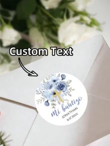 1/30/60/120 Pcs Customized Baptism Stickers, Customizable Name Date Round Waterproof Labels, Baptism Invitation Seals, First Communion Stickers - Multicolor - View 3