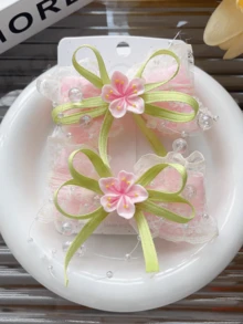 2个樱花发夹，新款蕾丝蝴蝶结设计发饰，清新百搭 - 彩色 - 查看 5