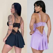 Set Of 2 Women's Sensual Ballerina Sexy Nightgowns With Lace, Lilac And Black Sleepwear - 紫丁香色 - 查看 6