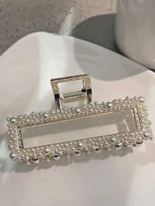 2pcs/1pc Elegant Metal Pearl Square Crossover Hair Clips, Versatile Hair Claw Hairstyle Accessories For Daily, Party, Travel, Photo Shoot, High-End Gift - Multicolor - View 7