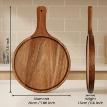 High Quality Wooden Pizza Tray - Premium Serving Platter With Handles, Kitchen Tray, Food Tray, Charcuterie Board, Plate, Suitable For Homemade Pizza, Cutting Fruits & Vegetables, Bread, Appetizers, Snacks, Breakfast, Cheese And Cutting Board, Baking Supplies, Kitchen Utensils, Kitchen Accessories, Holiday Gift - View 14