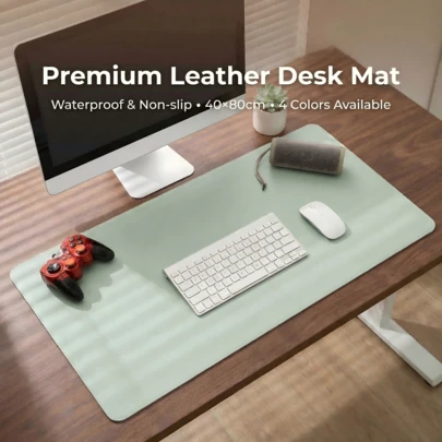 1 件装优质皮革桌面垫，尺寸 31.5 * 15.7 英寸/80 * 40 厘米，缝边设计，更加耐用，有 4 种颜色可选。这款大尺寸桌面保护垫兼具书写功能，防水防滑，易于清洁。适用于电脑和笔记本电脑，是学生和办公人士的理想之选。