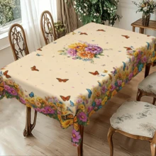 1pc Polyester Floral & Butterfly Pattern Tablecloth, Includes Round, Rectangular And Square Designs. Suitable For Kitchen, Wedding, Party And Outdoor Picnic Use, Washable Decorative Tablecloth. - A - View 8