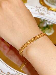 MECYLIFE 1 pieza Pulsera de acero inoxidable con diseño de espiga de trigo, color dorado de lujo que no se desvanece - Pulsera de espigas de trigo - Ver 2