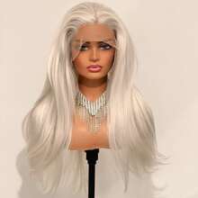 Platinum Blonde Wig Natural Wavy Synthetic Hair Lace Front Wig Long Curly Colored White Blonde Lace Frontal Wigs For Women Party - Multicolor - View 4