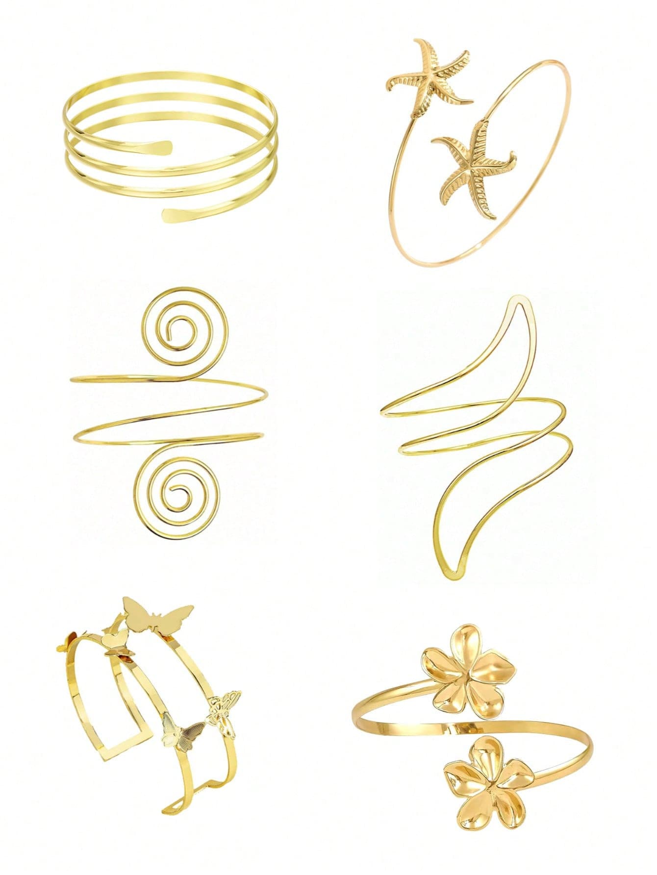 Bộ 6 chiếc vòng tay kim loại hình học phong cách Punk rỗng nhiều lớp đan chéo phóng đại dành cho nữ - A0008T-4 - Xem 1