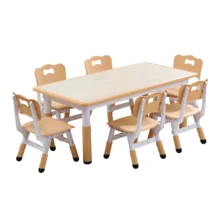 Conjunto de mesa y 6 sillas infantiles ajustables - Escritorio antideslizante y resistente, fácil de limpiar - Ideal para actividades, manualidades y arte - Para niños de 2 a 10 años - color madera - Ver 5
