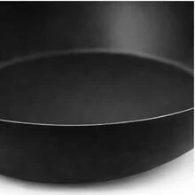 Wok de acero al carbono con doble asa de madera, gran capacidad, sartén tipo wok redondo, ideal para cocina asiática y salteados - Ver 3