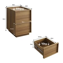 Modern Oak Bedside Table In Medieval Style, 38 X 48 X 50 Cm, Ideal For The Bedroom, With Handleless Drawers, 2 Pieces. - Oak + Medium Density Fiberboard + Particleboard - View 7