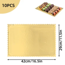 10片装一次性金色纸板蛋糕托盘，加厚防油波浪边长方形蛋糕板，加厚底纸托盘，适用于优雅甜点桌展示、纸杯蛋糕展示、生日派对、婚礼及其他场合。 - 金色 - 查看 14