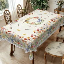 1 pieza Mantel con tema de boda, floral retro colorido con margaritas y mariposas, hecho con tecnología de impresión en poliéster, adecuado para uso diario en el hogar, cocina, comedor, picnic, patio, interior/exterior, fiesta de boda, cumpleaños, Día de la Madre y otras ocasiones - A - Ver 6