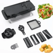 Picador de verduras de cocina que ahorra tiempo, picador de alimentos multifunción de 7 piezas con contenedor y protector de mano, perfecto para la preparación de comidas y la elaboración de ensaladas - Multicolor - Ver 14