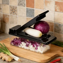 Picador de verduras de cocina que ahorra tiempo, picador de alimentos multifunción de 7 piezas con contenedor y protector de mano, perfecto para la preparación de comidas y la elaboración de ensaladas - Multicolor - Ver 9