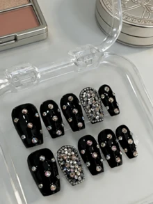 10片珍珠白水钻美甲贴纸 | 优雅闪亮假指甲套装，适合派对和日常佩戴 - 彩色 - 查看 9