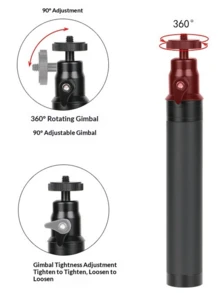 Gậy selfie kéo dài bằng hợp kim nhôm với đầu gimbal, điều chỉnh độ cao từ 18,5-70cm, có thể nghiêng 90°, vít 1/4" và tay cầm chống trượt, thích hợp cho gimbal điện thoại thông minh, camera hành động, vlog, livestream và du lịch. - Xem 6