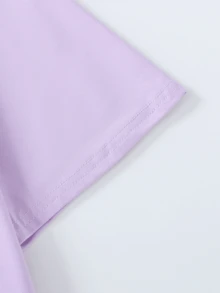 Tween Girls  Summer Sets White Bow Tie Pattern Print Short Sleeve Top And Skirt Set Summer Clothes For Tweens Girl - Mauve Purple - View 6