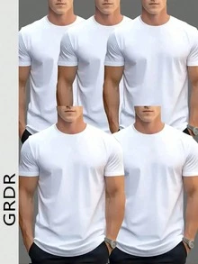 GRDR Men's Solid Color Casual Versatile Daily Wear Short Sleeve T-Shirt - White - View 3