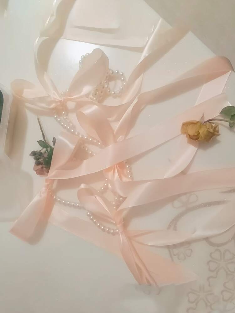 5pcs Handmade Solid Color Satin Bow Decorative Ribbons - Pearl Chain And Bow Decor, Suitable For Birthday Party, Friends Gathering, Anniversary Celebration, Wedding Venue Decoration, And Creating "Princess Ballet" Theme Background - Multicolor - View 5