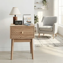 Mid-Century Walnut Bedside Table, Bedroom Nightstand, Bedside Table With Metal Handles, 40 X 40 X 55 Cm, 2 Pieces - 駝色 - 查看 5