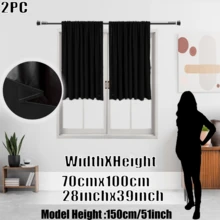 2pcs Black Out Curtain Panels, Rod Pocket Top, Lightweight, Black Lining, Polyester Material, Suitable For All Seasons, Washable, Applicable For Kitchen, Bedroom, Cafe, Office, Darkening Room, Summer Shading - Black - View 12