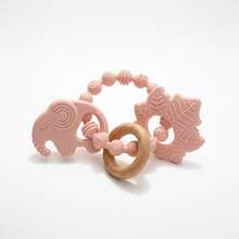 ETETOO 1pc Pink Flower Rabbit Textured Silicone Wooden Teething Ring, Baby Sensory Teether, Relieve Teething Pain - Multicolor - View 10