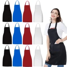 12 Pack Bib Apron, Unisex Adjustable With 2 Pockets, Restaurant Kitchen Aprons, Water And Oil Resistant, Cooking Kitchen Chef Apron For Women Men, Chef Aprons For Cooking Men BBQ Painting Drawing Craft Plain Adults - 12-piece Burgundy Apron Set - View 2